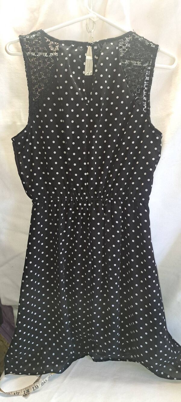 Maurices Black White Polka Dot Lace Shoulder Sleeveless Dress Size Small - Picture 3 of 7